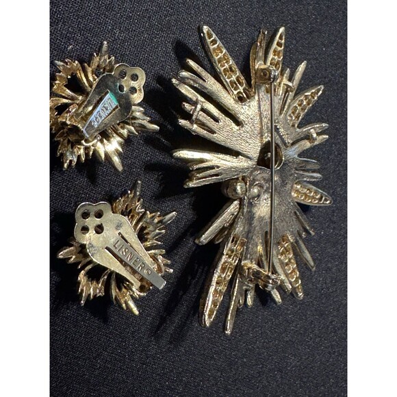 Vintage Liner Signed Mid Century Starburst Brooch, Clip On Earrings (read Desc.) - Picture 6 of 7